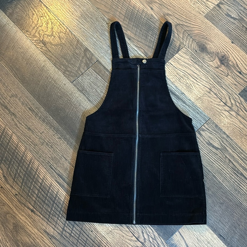 Forever 21 Black Corduroy Zip Up Overall Dress Women Size Large